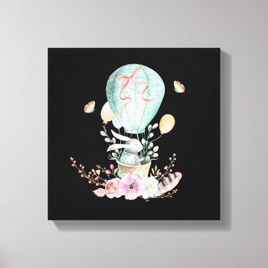 Whimsical Bunny Riding in a Hot Air Balloon Canvas Afdruk (Voorkant)