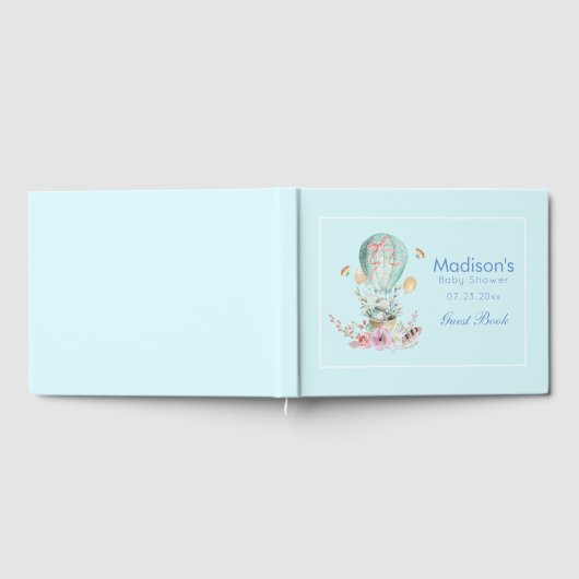 Whimsical Bunny Riding in een Hot Air Ballon Baby Gastenboek (Volledig)