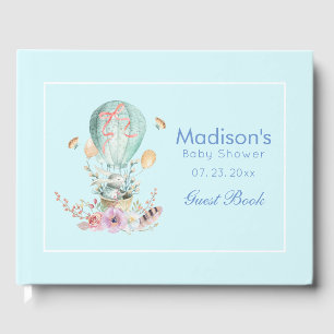 Whimsical Bunny Riding in een Hot Air Ballon Baby Gastenboek