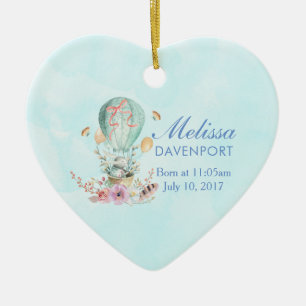 Whimsical Bunny Riding in een Hot Air Ballon Baby Keramisch Ornament