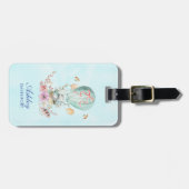 Whimsical Bunny Riding in een Hot Air Ballon Custo Bagagelabel (Voorkant horizontaal)