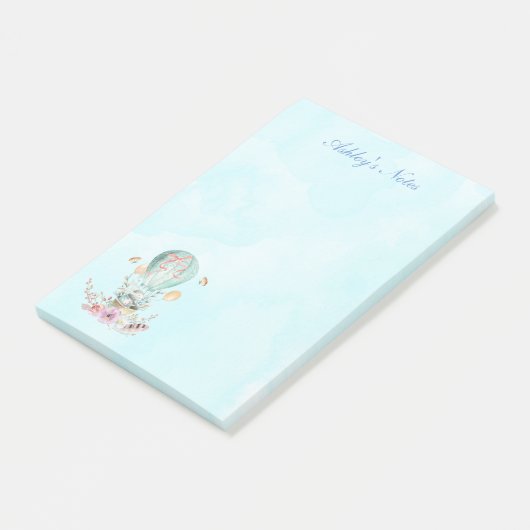 Whimsical Bunny Riding in een Hot Air Ballon Custo Post-it® Notes (Schuin)