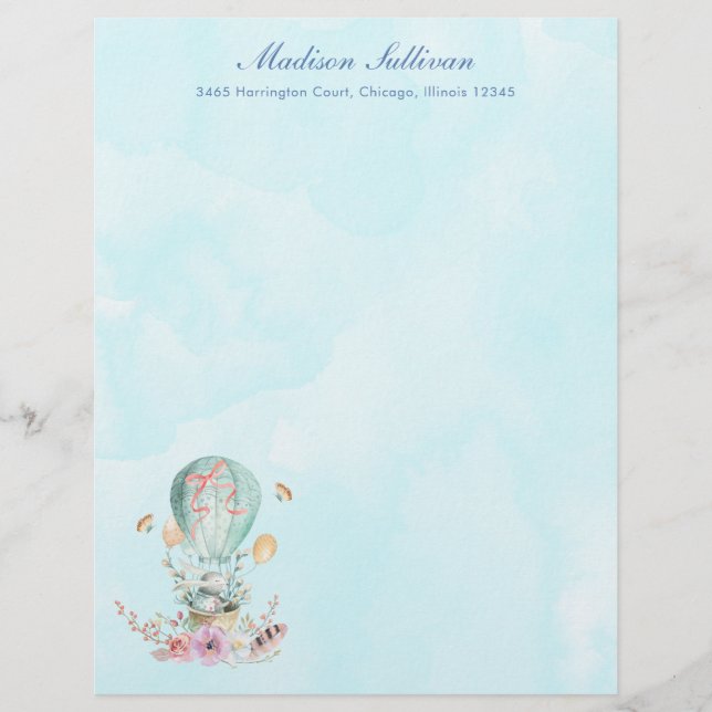 Whimsical Bunny Riding in een luchtballon (Voorkant)