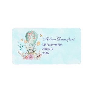 Whimsical Bunny Riding in een luchtballon Etiket