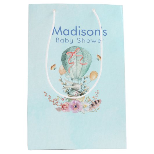 Whimsical Bunny Riding in een luchtballon Medium Cadeauzakje (Voorkant)