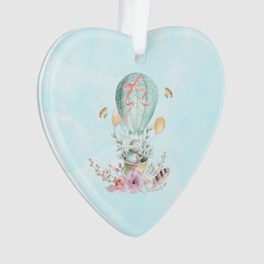 Whimsical Bunny Riding in een luchtballon Ornament (voorkant)