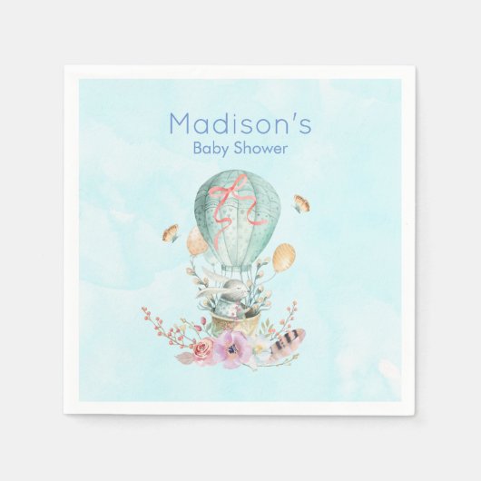 Whimsical Bunny Riding in een luchtballon Servet (Voorkant)