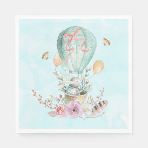 Whimsical Bunny Riding in een luchtballon Servet