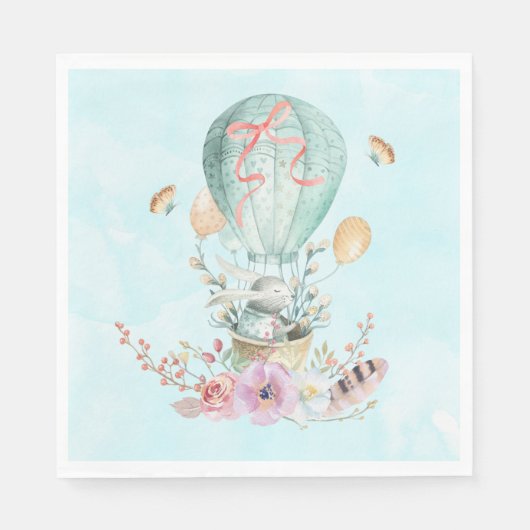 Whimsical Bunny Riding in een luchtballon Servet (Voorkant)