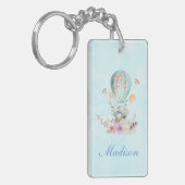 Whimsical Bunny Riding in een luchtballon Sleutelhanger (Voorkant Links)