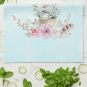 Whimsical Bunny Riding in een luchtballon Theedoek (Gevouwen)