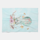 Whimsical Bunny Riding in een luchtballon Theedoek (Horizontaal)