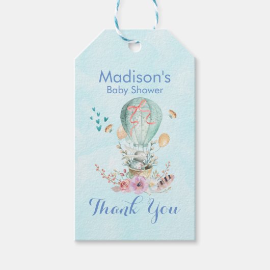 Whimsical Bunny Rijden in een Hete Luchtballon Dou Cadeaulabel (Voorkant)