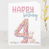 Whimsical Bunny & Snoepjes Watercolor 4e Verjaarda Kaart (Gele Bloem)