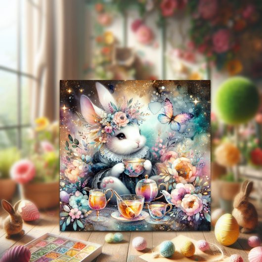 Whimsical Bunny Tea Party Verrukking Pasen Feestdagenkaart