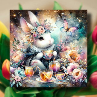 Whimsical Bunny Tea Party Verrukking Pasen Feestdagenkaart