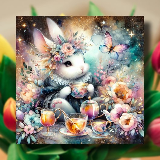 Whimsical Bunny Tea Party Verrukking Pasen Feestdagenkaart