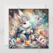 Whimsical Bunny Tea Party Verrukking Pasen Feestdagenkaart (Voorkant)