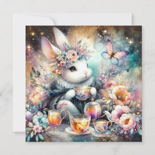 Whimsical Bunny Tea Party Verrukking Pasen Feestdagenkaart (Voorkant)