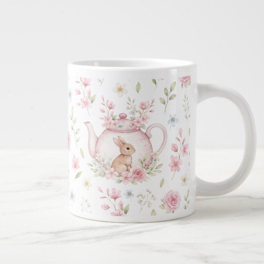 Whimsical Bunny Teapot Floral Spring Grote Koffiekop (Rechts)