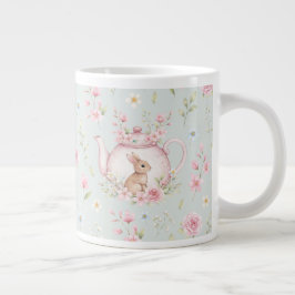 Whimsical Bunny Teapot Floral Spring  Grote Koffiekop