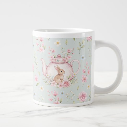 Whimsical Bunny Teapot Floral Spring  Grote Koffiekop (Rechts)