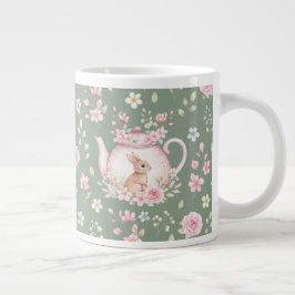 Whimsical Bunny Teapot Floral Spring  Grote Koffiekop