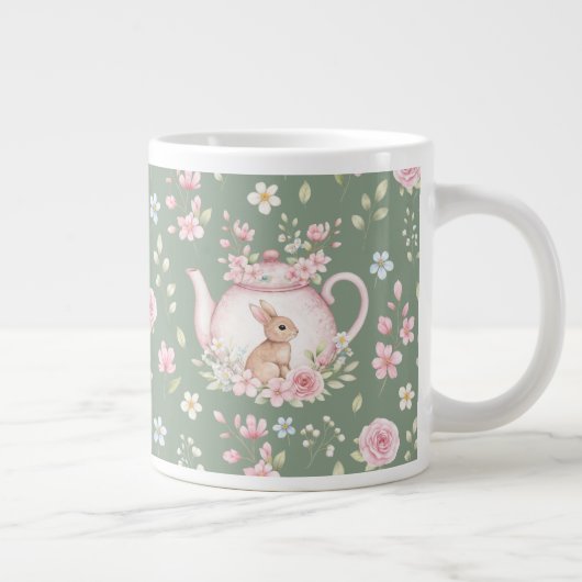 Whimsical Bunny Teapot Floral Spring  Grote Koffiekop (Rechts)