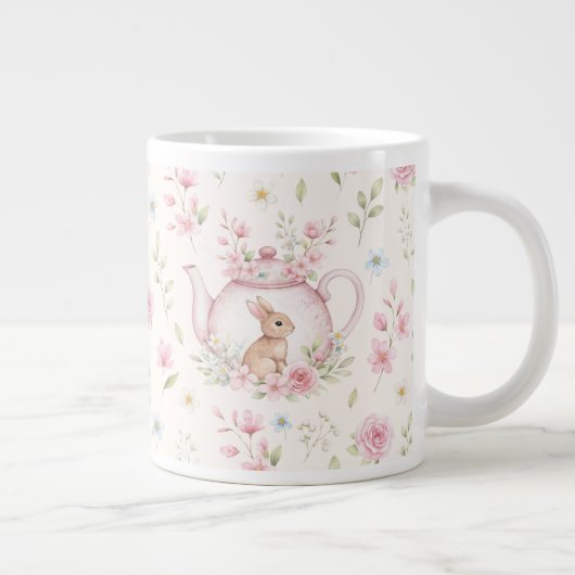 Whimsical Bunny Teapot Floral Spring  Grote Koffiekop (Rechts)