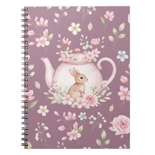 Whimsical Bunny Teapot Floral Spring Notebook Notitieboek (Voorkant)
