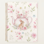 Whimsical Bunny Teapot Floral Spring Notebook Planner<br><div class="desc">Whimsical Bunny Teapot Floral Spring Notebook. This design features a delightful whimsical bunny nestled within a pink teapot,  surrounded by spring blossoms and green foliage. Perfect for journaling,  school,  work,  or as a thoughtful gift.</div>