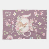 Whimsical Bunny Teapot Floral Spring  Theedoek (Horizontaal)