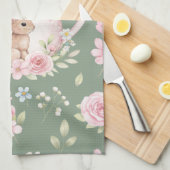 Whimsical Bunny Teapot Floral Spring  Theedoek (Quarter Fold)