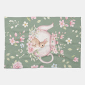 Whimsical Bunny Teapot Floral Spring  Theedoek (Horizontaal)