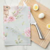 Whimsical Bunny Teapot Floral Spring  Theedoek (Quarter Fold)