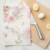 Whimsical Bunny Teapot Floral Spring  Theedoek (Quarter Fold)