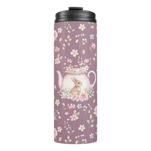 Whimsical Bunny Teapot Floral Spring  Thermosbeker (Voorkant)