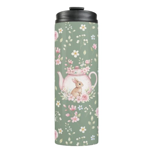 Whimsical Bunny Teapot Floral Spring  Thermosbeker (Voorkant)