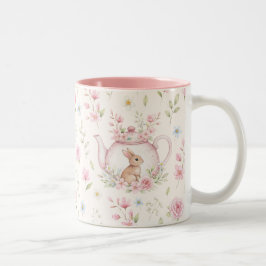 Whimsical Bunny Teapot Floral Spring  Tweekleurige Koffiemok