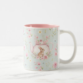 Whimsical Bunny Teapot Floral Spring  Tweekleurige Koffiemok