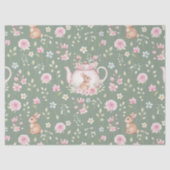 Whimsical Bunny Teapot Spring Floral Pattern Tissuepapier (Voorkant)