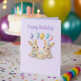  Whimsical Bunny Twins Birthday Greeting Card Kaart