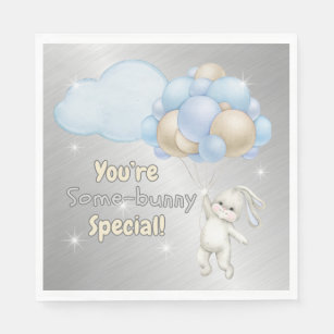 Whimsical Bunny w / Blue Ballons Papieren servette Servet