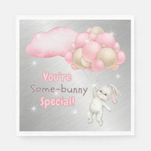 Whimsical Bunny w / roze ballonnen Papieren servet