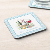 Whimsical Bunny & Wine Design Hard plastic onderze Bier Onderzetter (Linkerzijde)