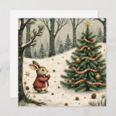 Whimsical Bunny with Christmas Tree in Forest Flat Feestdagenkaart (Voorkant / Achterkant)