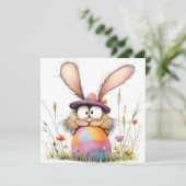 Whimsical Bunny with Decorated Egg Easter Greeting Kaart (Staand voorkant)
