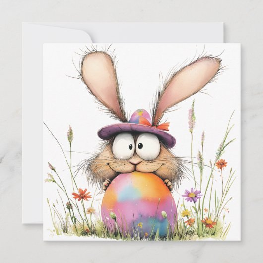 Whimsical Bunny with Decorated Egg Easter Greeting Kaart (Voorkant)