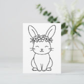 Whimsical Bunny with Floral Crown Line Art Briefkaart (Staand voorkant)