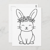 Whimsical Bunny with Floral Crown Line Art Briefkaart (Voorkant / Achterkant)
